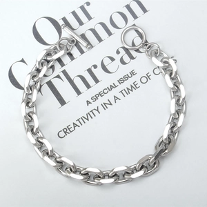 Bracciale a Catena Grossa in Acciaio Inossidabile di Moda per Uomo Donna Hip Hop Punk Chiusura Toggle Fibbia OT Bracciale a Catena O Argento