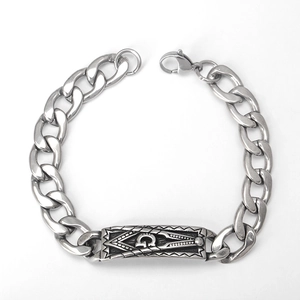 Bracciale punk cuban in acciaio inossidabile con piastra simbolo massonico e chiusura a moschettone
