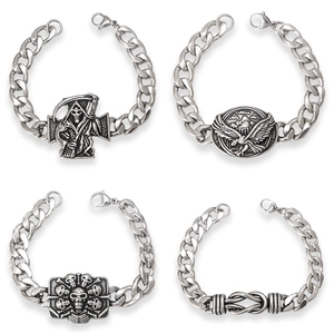 Bracelet en Acier Inoxydable Punk Vintage pour Homme Gothique Tête de Mort Faucheuse Aigle Croix Chaîne Hip Hop Bijoux Motard Cadeau