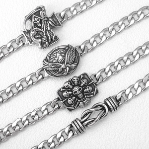 Bracelets gourmette en acier inoxydable punk avec emblèmes de crâne et d'aigle