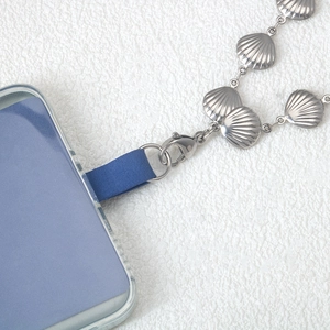 Chaîne de téléphone en acier inoxydable à motif coquillage avec patch bleu