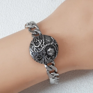 Bracelet hip-hop en acier inoxydable avec pendentif arbre de vie et tête de mort