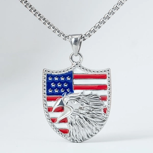 Collana hip-hop in acciaio inossidabile con ciondolo scudo aquila e colori bandiera USA
