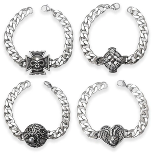 Bracelet Homme Gothique en Acier Inoxydable Chaîne Gourmette Vintage Crâne Croix Celtique Arbre de Vie Cœur Bijoux Hip Hop Punk