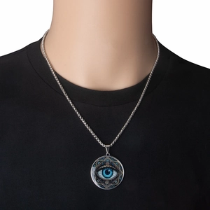 Collier avec pendentif œil de protection en acier inoxydable et design mandala bleu