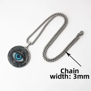 Pendentif œil maléfique punk en acier inoxydable avec chaîne box de 3mm