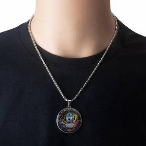Vintage stainless steel Last Supper painting pendant necklace with silver box chain