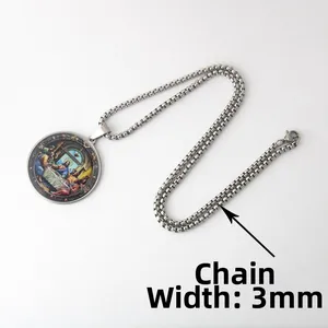 Stainless steel necklace with The Last Supper painted pendant and 3mm box chain