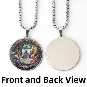 Vintage Last Supper oil painting pendant in stainless steel with double-sided view
