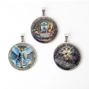 Retro Stainless Steel Religious Necklace Round Last Supper St Michael Jesus Pendant Necklace For Men Women Hip Hop Jewelry