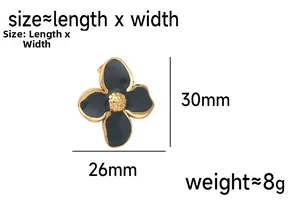 Detailed view of black flower earrings in stainless steel with 30mm x 26mm size markers