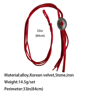 Western stijl Bolo tie ketting met rode steen en zilveren pompoenbloem schuifknop