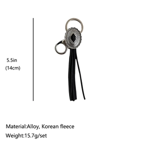 Bohemian silver alloy pumpkin flower keychain with black leather tassels and 14cm size guide