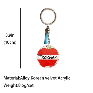 Acrylic teacher apple keychain with blue tassel and rainbow print gift for educators