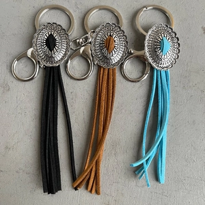 Vintage Western Cowboy Tassel Keychain Bohemian Alloy Concho And Faux Stone Accents For Bag Charm And Key Organization Jewelry