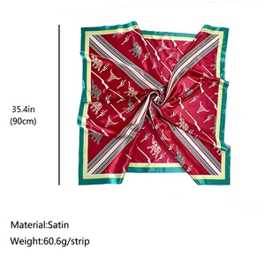 Ethnic print satin square scarf featuring elephant and cactus motifs on red fabric