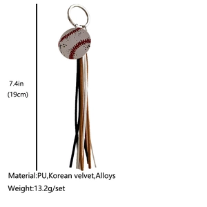 Baseball leather pendant keychain with tassel detail and sports theme accessory
