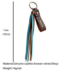 Crazy horse leather keychain with colorful tassels and gold TEACH engraving for teachers