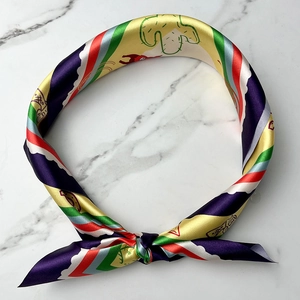 Colorful Texas cowboy square scarf with cactus print on a marble background