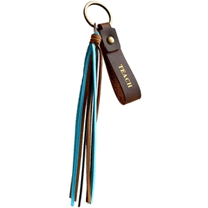 Faux leather tassel keychain with bronze ring and gold Teach engraving for teachers