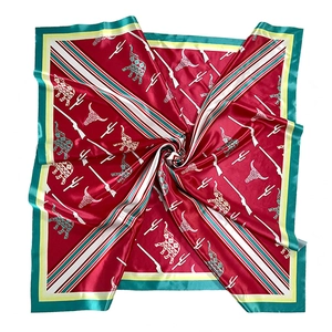 Western Bohemian Satin Square Scarf For Women Vintage Ethnic Elephant Bull Skull Cactus Printed Decorative Large Neck Wrap