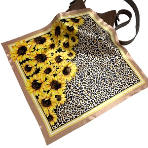 Women's Vintage Sunflower Leopard Print Satin Scarf Elegant Polyester Square Scarf Fashion Hair Band Neck Scarf For Daily Wear