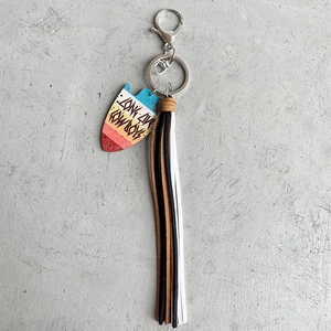 Western cowboy style keychain with Long Live Cowboys arrow tag and leather tassel