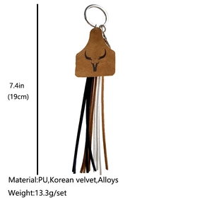 Porte-clés en cuir tête de taureau aztèque avec glands colorés et crochet métal