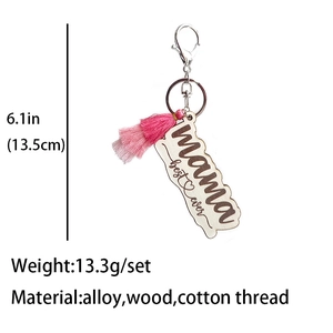 Mother's Day keychain with best ever mama wood heart, pink tassel and metal alloy clasp