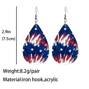 Red white and blue acrylic teardrop earrings with American flag star pattern