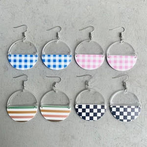 Acryl Spleißen Ohrhänger Für Damen Geometrische Halbkreis Kariert Bedruckt Dangle Ohrringe Mode Schmuck