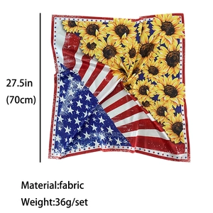 Quadratisches Seidentuch mit US-Flaggen und Sonnenblumen-Print für Damen, 70cm Chiffonschal