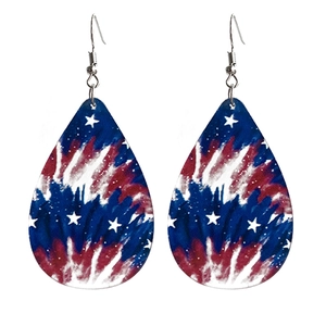 Rainbow tie-dye teardrop earrings with American flag stars and stripes pattern design