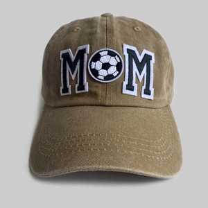 Casquette de baseball Soccer Mom brodée en coton lavé kaki pour le sport et les loisirs