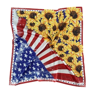 Amerikanische Flagge Sonnenblume Satin Viereckiges Tuch Leichtes Kopftuch Halstuch Für Unabhängigkeitstag 4. Juli Damen Zubehör