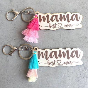 Mother's Day Wooden Tassel Keychain Engraved Mama Best Ever Wood Heart Pendant Metal Clasp Bohemian Bag Accessory For Women Gift