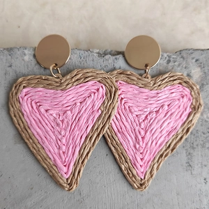 Boheemse Legering Gevlochten Hart Druppel Oorbellen Voor Vrouwen Zomer Strand Vakantie Raffia Stro Weven Hartvormige Oorbellen Sieraden