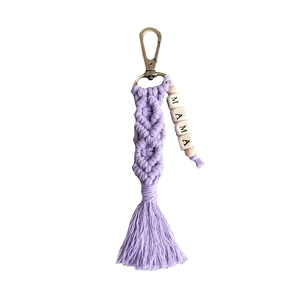 Handmade purple woven tassel keychain with MAMA letter beads and antique bronze clasp