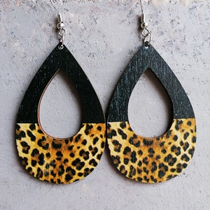 Vintage Houten Luipaard Koe Print Druppel Oorbellen Voor Vrouwen Splice Geometrische Waterdruppel Hangende Oorbellen Bedrukte Mode Sieraden