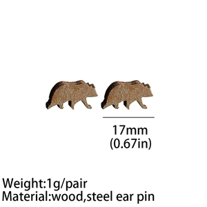 Cute raccoon wooden stud earrings with laser cut texture and durable steel pins