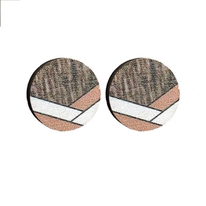 Bohemian geometric round stud earrings with colorful striped abstract texture patterns
