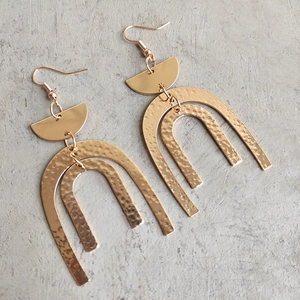 Böhmische Messing Geometrische Ohrhänger Für Damen Vergoldet Gehämmerter Kreis Halbkreis Hängeohrringe Schmuck Geschenk