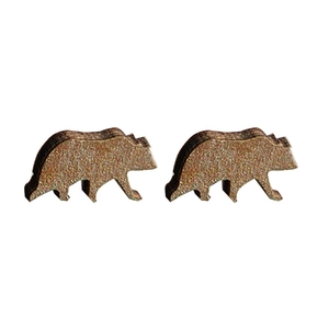 Outdoor raccoon wooden stud earrings with sparkling bronze finish for nature lovers