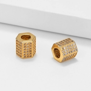 Hexagon micro-paved zircon spacer beads with gold plating for DIY jewelry making