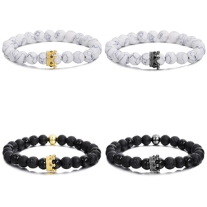 Herren Natur Vulkanstein Howlith Krone Perlen Armband Handgefertigte Elastische Stein Charme Armband Schmuck Geschenk