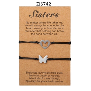 Set di bracciali intrecciati regolabili in acciaio inox con cuore e farfalla