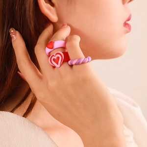 Colorful resin clay rings set with heart patterns and twisted design for women