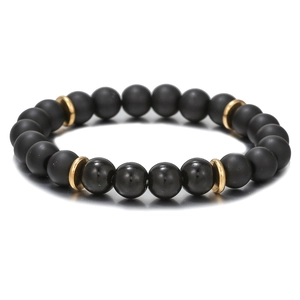 Minimalistisches Armband für Paare mit schwarzen Onyxperlen und goldenen Akzenten