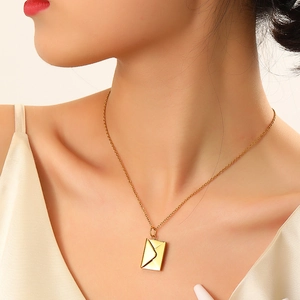 Golden envelope locket necklace for women made of durable minimalist stainless steel