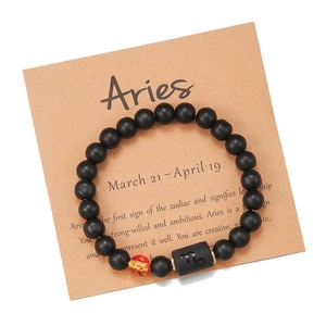 Pulsera Aries de cuentas de ágata negra mate con tarjeta de constelación